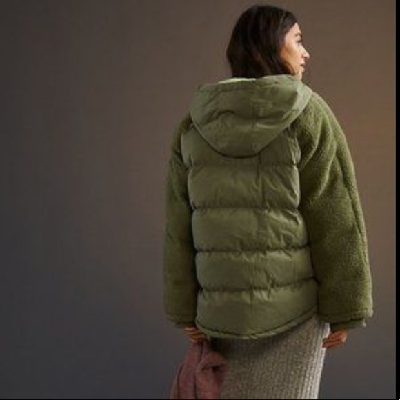 Anthropologie Pilcro Army Green Puffer Jacket Coat Sz L. NEW with Tags! - Picture 7 of 13